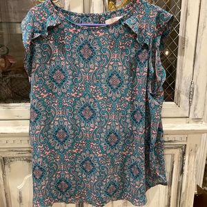 Flowy teal and peach LOFT top